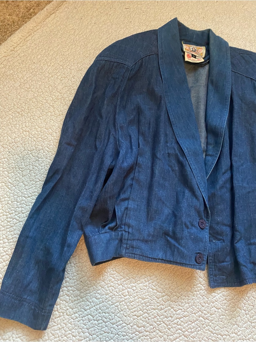 Women's Dark Blue Denim Shawl-Collar Jacket - Picture 2 of 8
